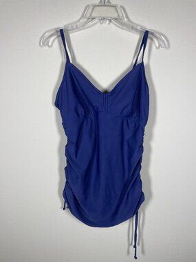 prAna Swim Top Women's Size M Navy Solid Tankini Adjustable Ruched Beach!